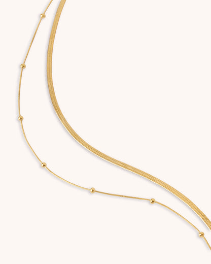 Waterproof Double Layered Station Necklace in Gold