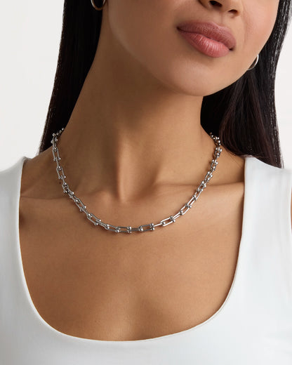 Ball Chain Link Necklace in Silver