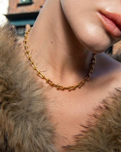 Ball Chain Link Necklace in Gold