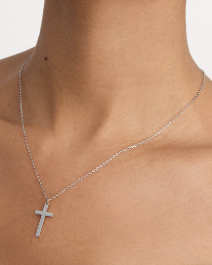 Waterproof Thin Chain & Cross Pendant Necklace in Silver