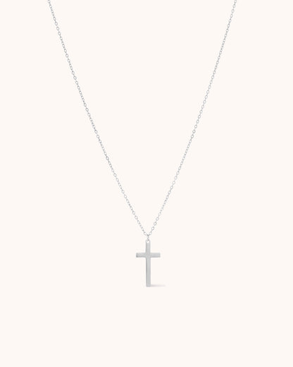 Waterproof Thin Chain & Cross Pendant Necklace in Silver
