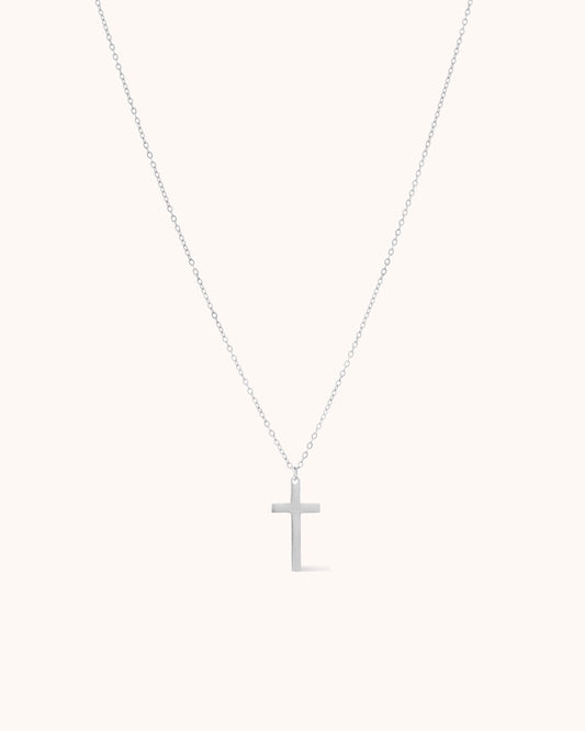Waterproof Thin Chain & Cross Pendant Necklace in Silver