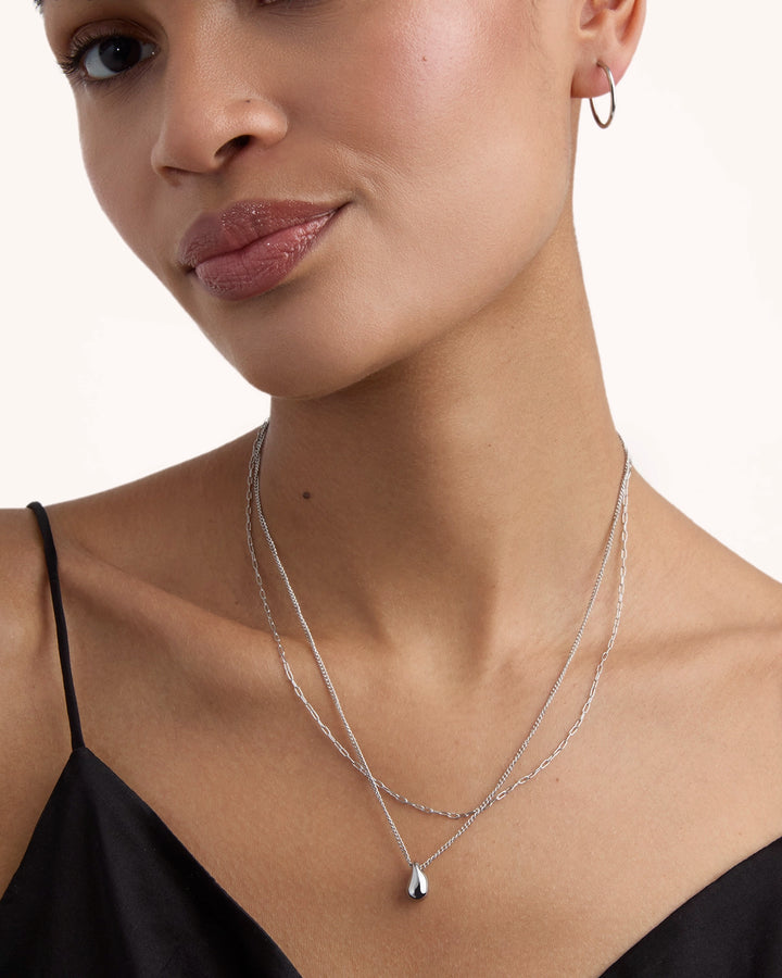 Double Layered Pendant Necklace in Silver