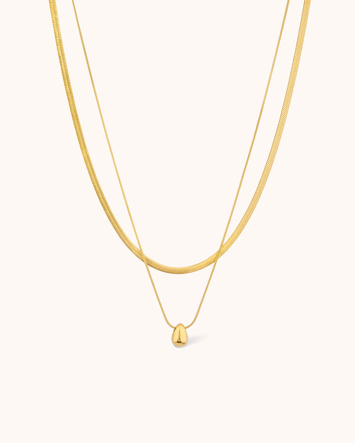 Waterproof Double Layered Small Pendant Necklace in Gold