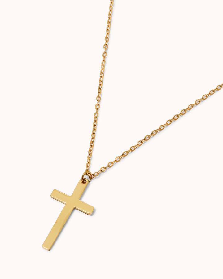 Waterproof Thin Chain & Cross Pendant Necklace in Gold