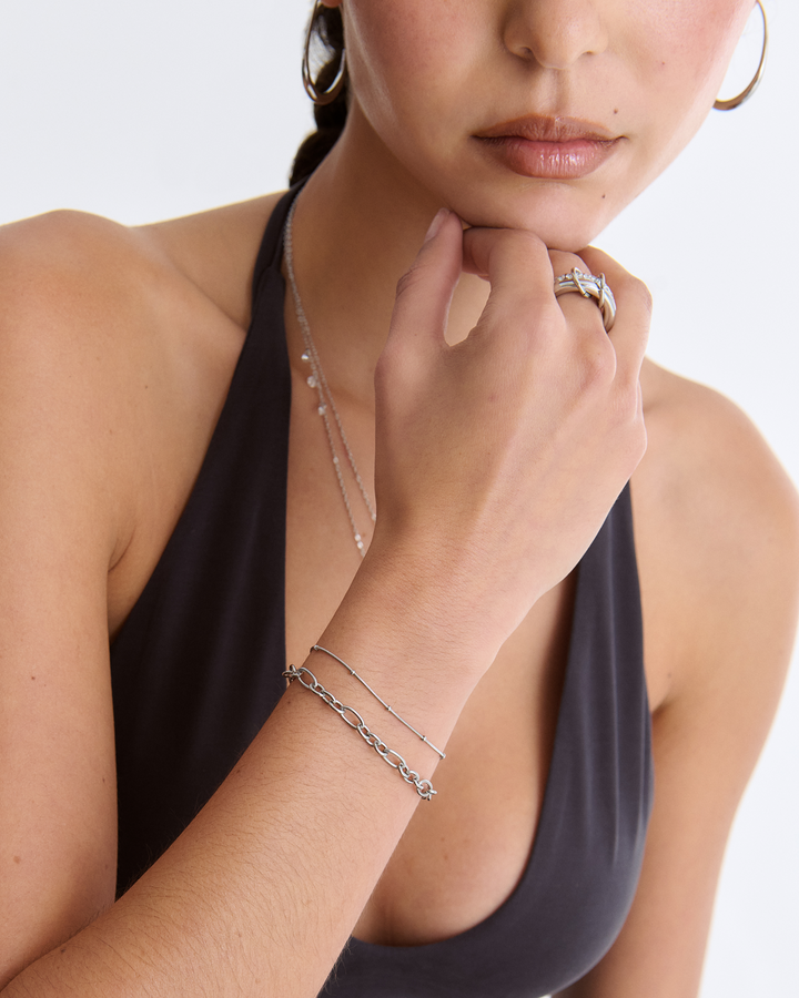 Waterproof Slinky Circle Chain Bracelet in Silver