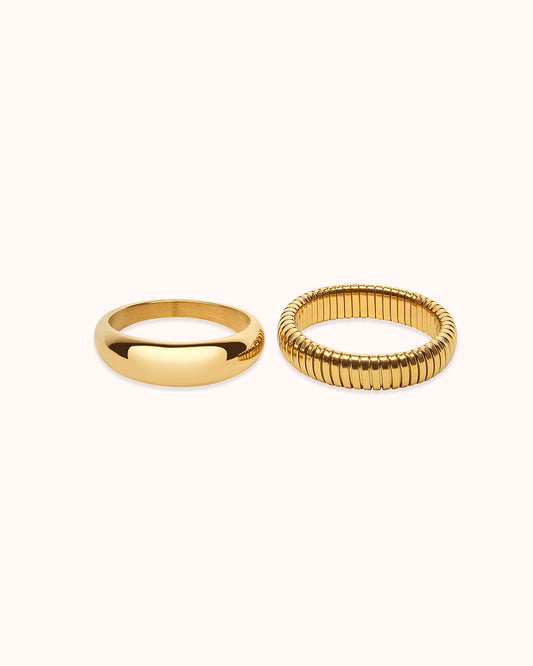 Waterproof Textured & Smooth Ring in Gold