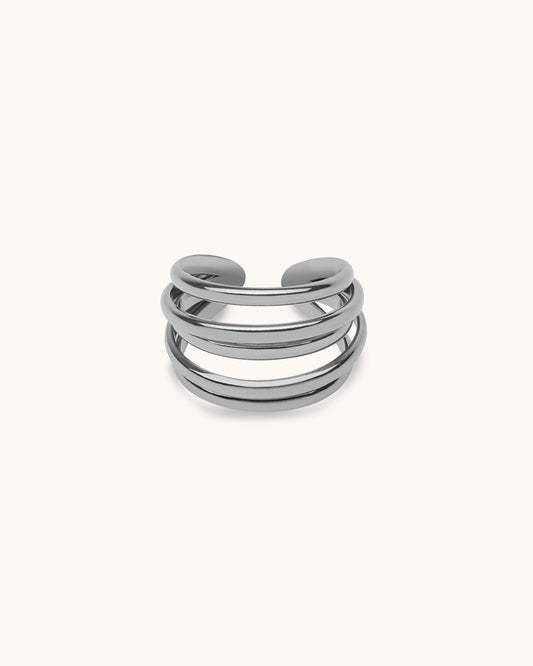 Waterproof Layered Wrap Statement Ring in Silver