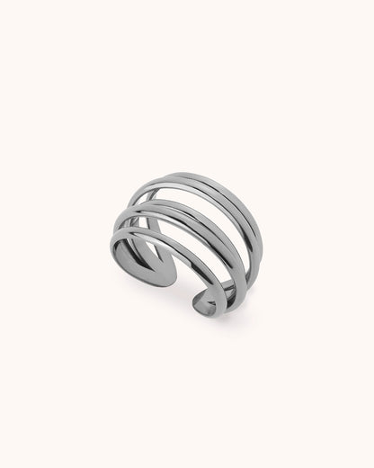 Waterproof Layered Wrap Statement Ring in Silver