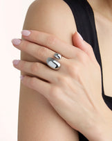 Waterproof Adjustable Two-Stone Statement Ring in Silver