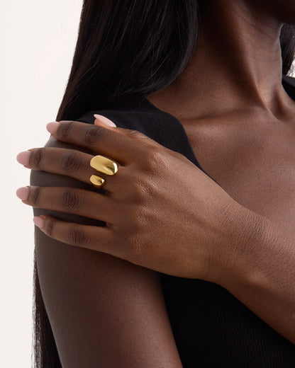 Waterproof Adjustable Two-Stone Statement Ring in Gold