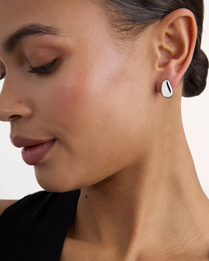Waterproof Mini Pebble Studs in Silver