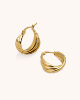 Waterproof Triple Layer Twisted Hoop Earrings in Gold
