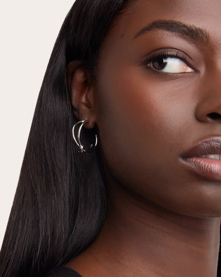 Waterproof Double Layered Knot Hoop Earrings in Silver