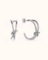Waterproof Double Layered Knot Hoop Earrings in Silver