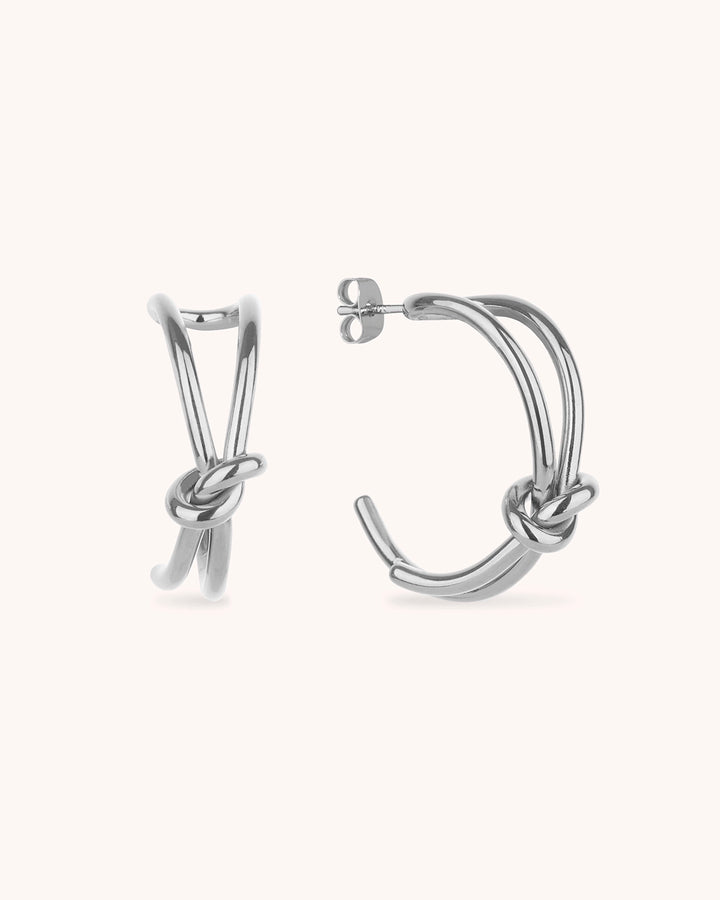 Waterproof Double Layered Knot Hoop Earrings in Silver