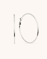 Large Thin Round Hoop Earrings in Silver