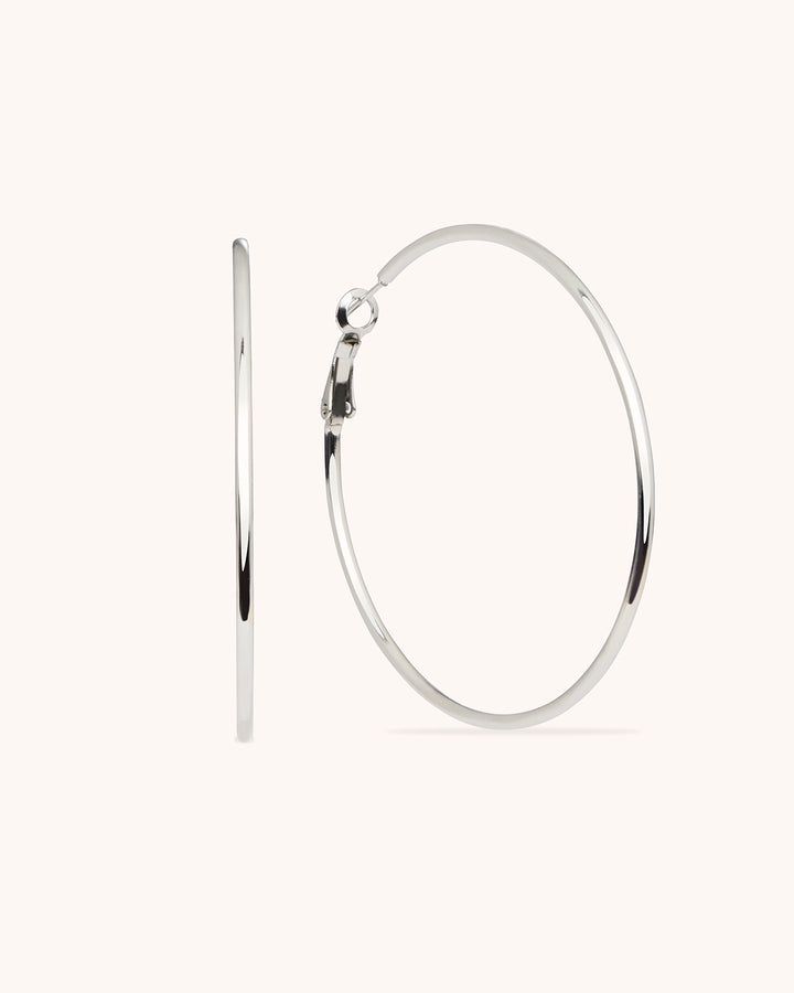 Large Thin Round Hoop Earrings in Silver