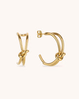 Waterproof Double Layered Knot Hoop Earrings in Gold
