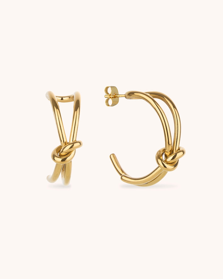 Waterproof Double Layered Knot Hoop Earrings in Gold