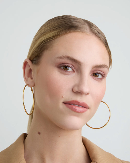 Waterproof Large Thin Round Hoops in Gold