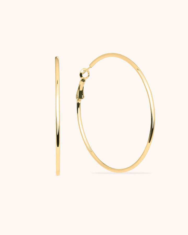 Waterproof Large Thin Round Hoops in Gold