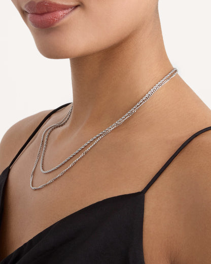 Waterproof Double Layered Chain Link Necklace in Silver