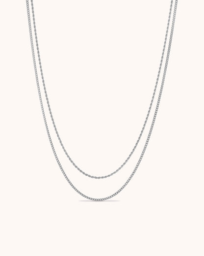 Waterproof Double Layered Chain Link Necklace in Silver