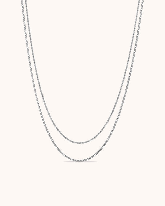 Waterproof Double Layered Chain Link Necklace in Silver