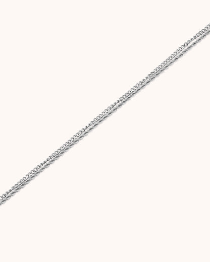 Waterproof Double Layered Chain Link Necklace in Silver
