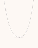 Thin Beaded Chain Necklace in Silver