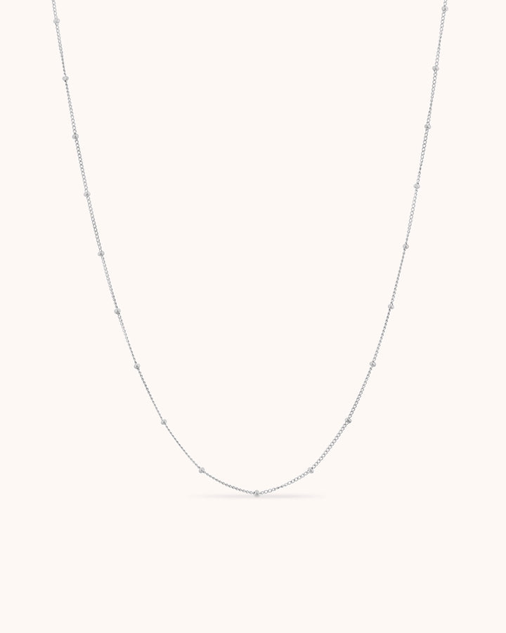Thin Beaded Chain Necklace in Silver