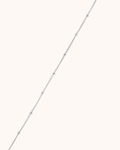 Thin Beaded Chain Necklace in Silver