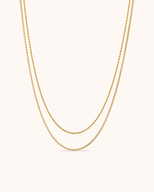 Waterproof Double Layered Chain Link Necklace in Gold