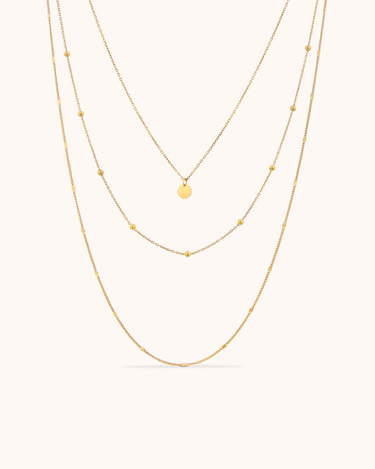 Waterproof Triple Layered Chain Necklace in Gold