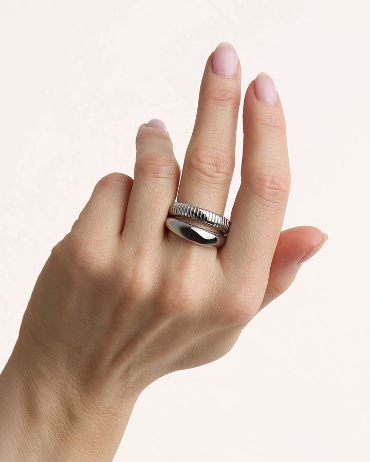 Waterproof Textured & Smooth Ring in Silver