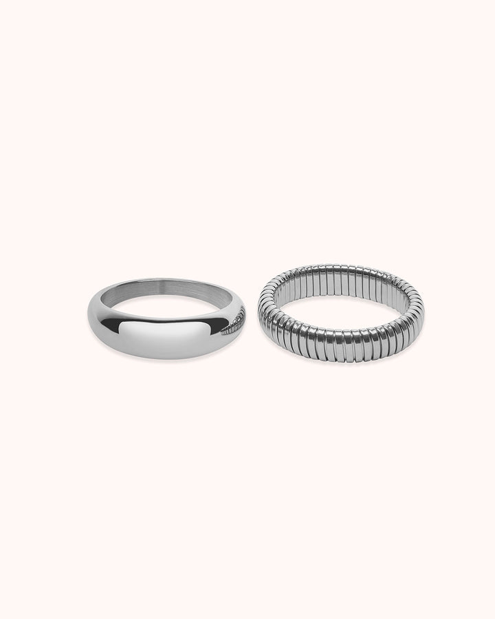 Waterproof Textured & Smooth Ring in Silver