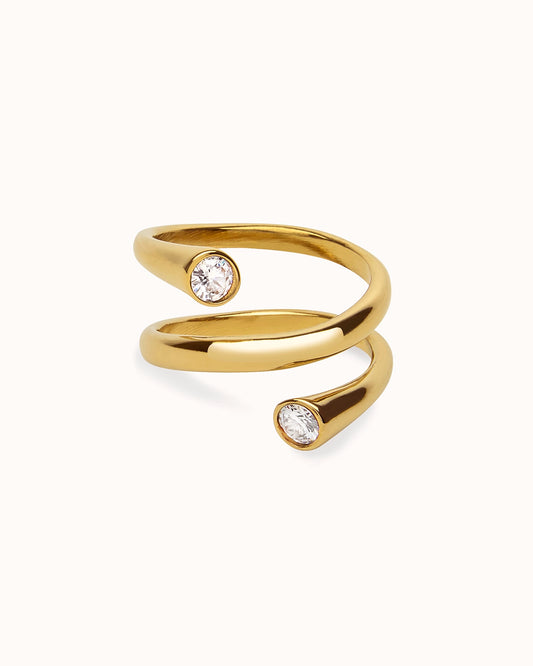 Waterproof Round Wrap Crystal Ring in Gold