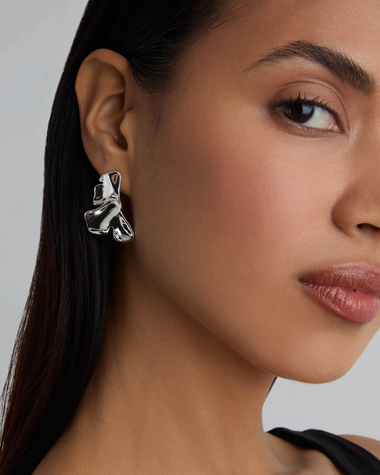 Floral Stud Earrings in Silver