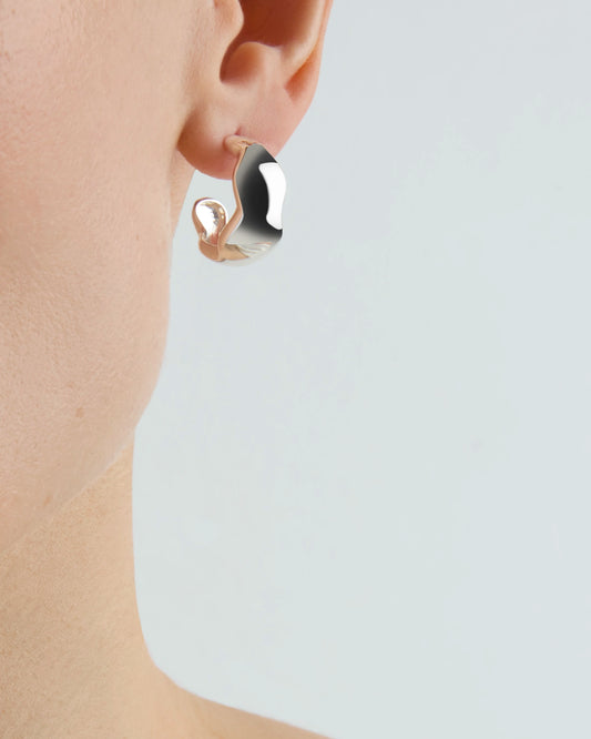 Wavy Edge Hoops in Silver