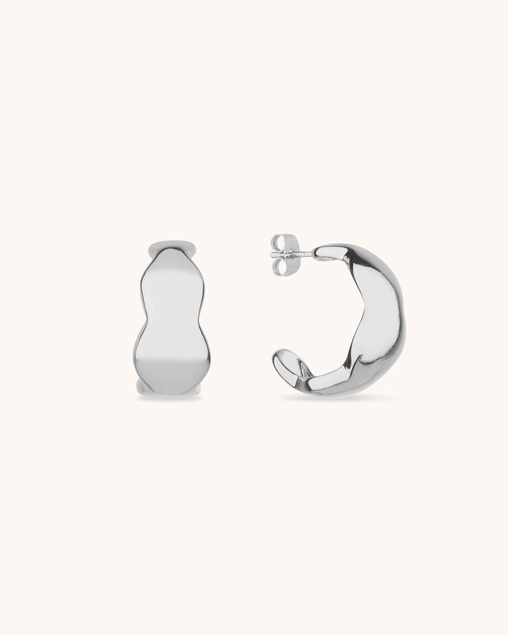Wavy Edge Hoops in Silver