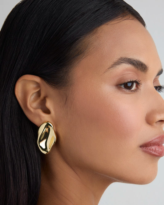 Large Oval Stud Earrings in Gold