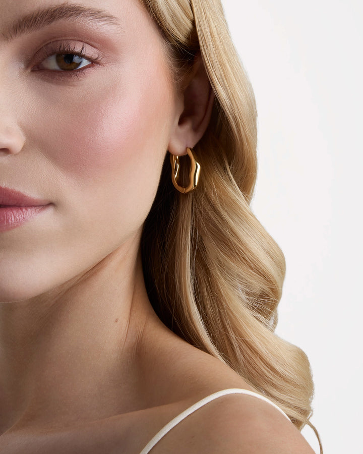 Chunky Molten Long Hoop Earrings in Gold