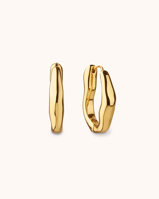 Chunky Molten Long Hoop Earrings in Gold