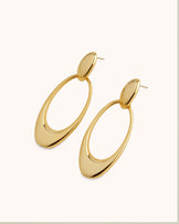 Large Oval Drop Stud Earrings in Gold