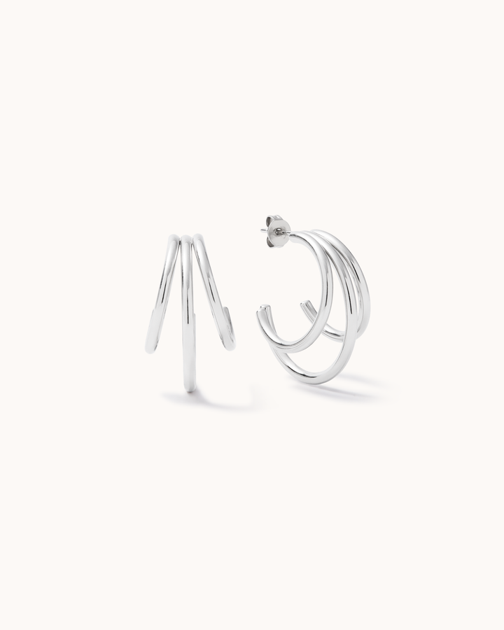 Open Double Hoop Earrings in Silver