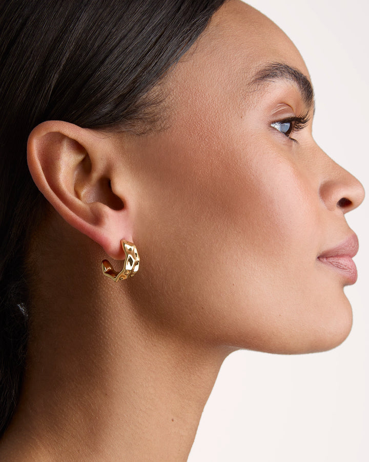 Tiny Molten Hoop Earrings in Gold