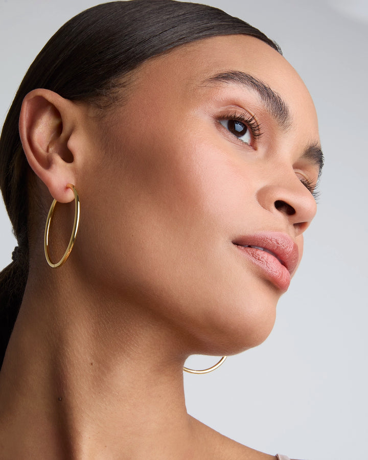 Thin Large Hoop Earrings in Gold