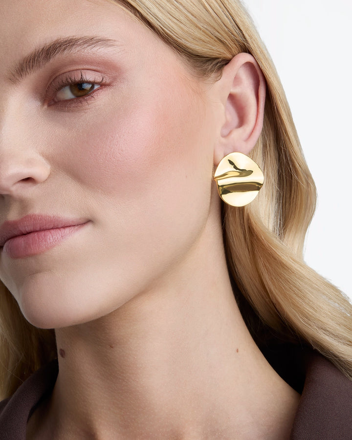 Molten Disc Statement Studs in Gold