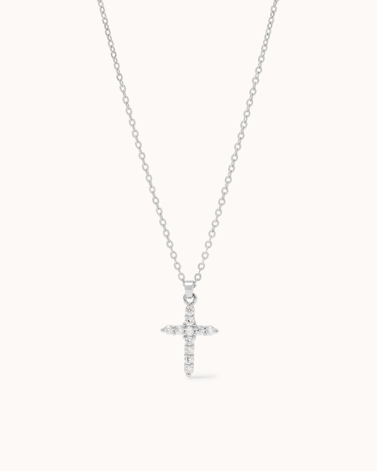 Cubic Zirconia Cross Pendant Necklace in Silver